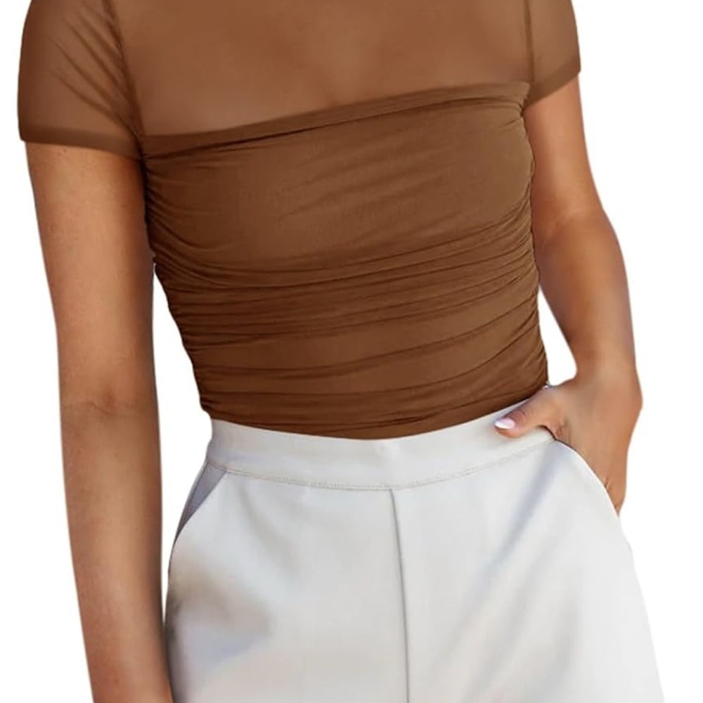 ReoRia Brown Fitted Ruched Bodysuit